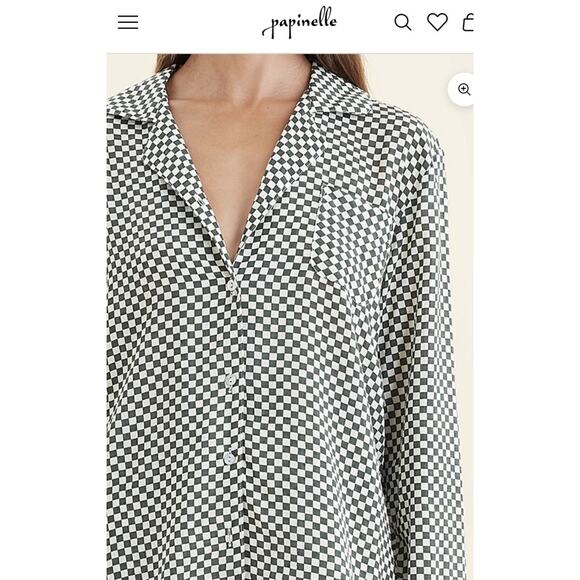 Papinelle Anais Checked Pajama Top Size M green and white biodegradable - Picture 3 of 8
